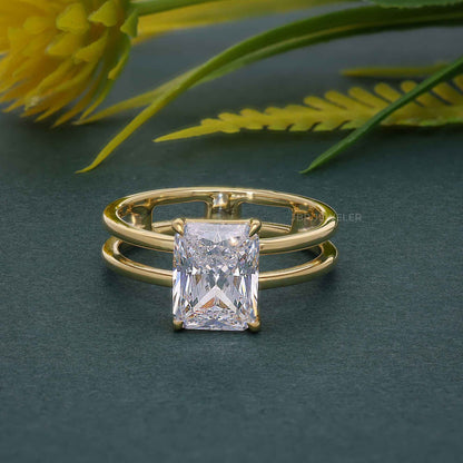 Double Band Radiant Lab Grown Diamond Engagement Ring