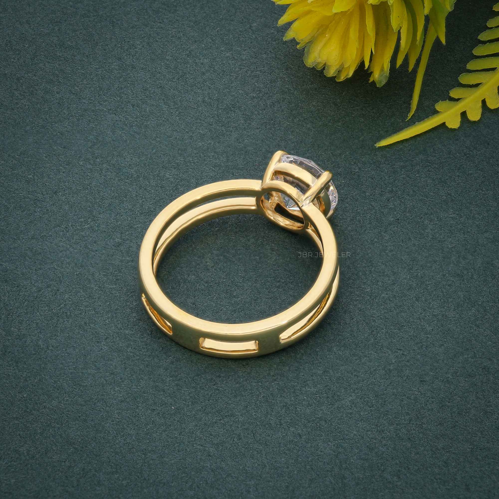 Double Band Round Moissanite Diamond Solitaire Ring - JBR Jeweler