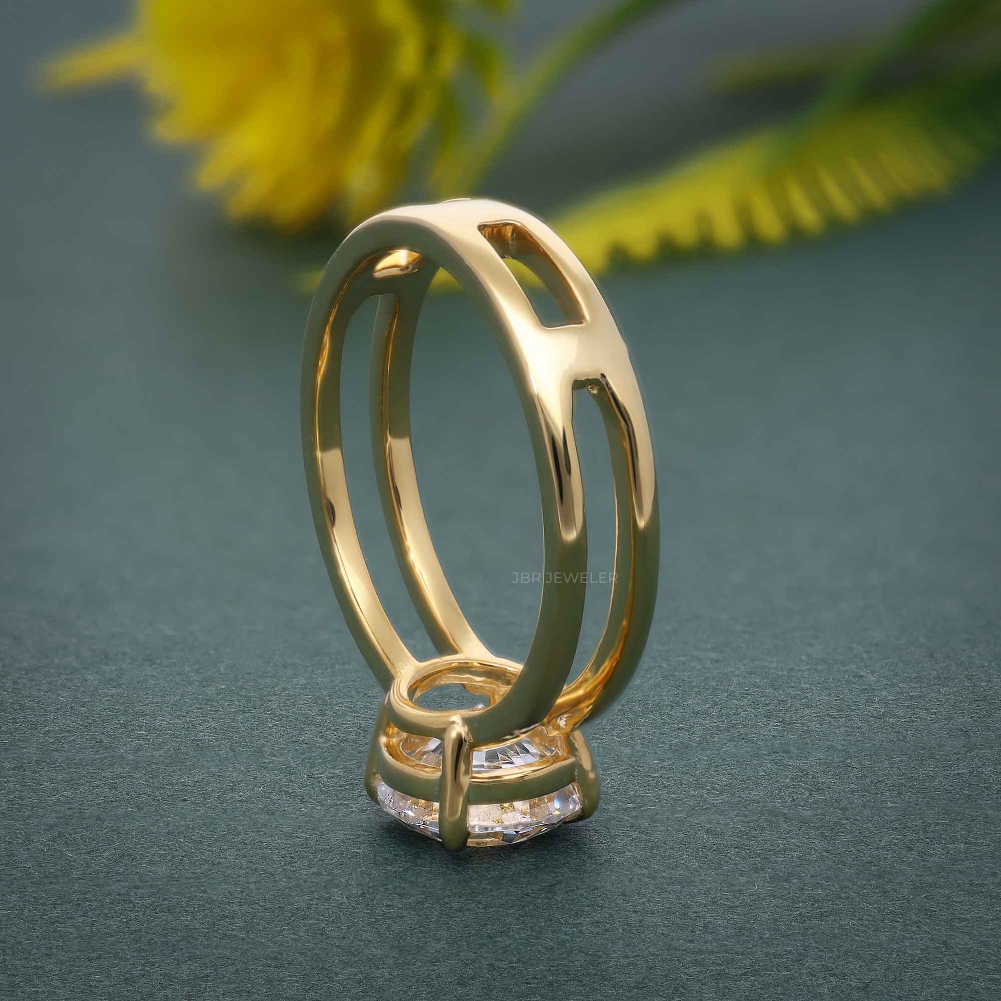 Double Band Round Moissanite Diamond Solitaire Ring - JBR Jeweler