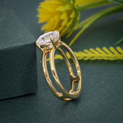 Bague de fiançailles ronde à double bande avec diamants cultivés en laboratoire