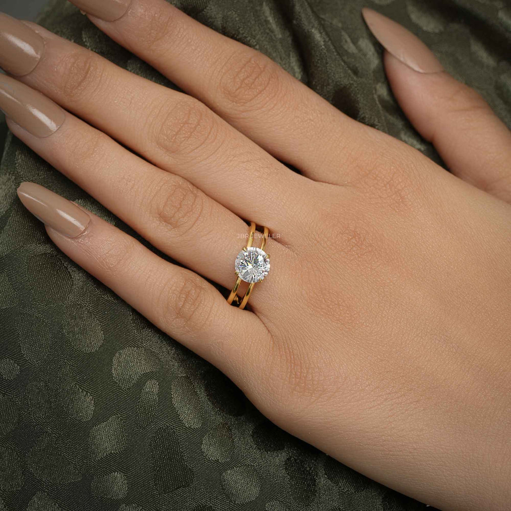 Double Band Round Moissanite Diamond Solitaire Ring - JBR Jeweler