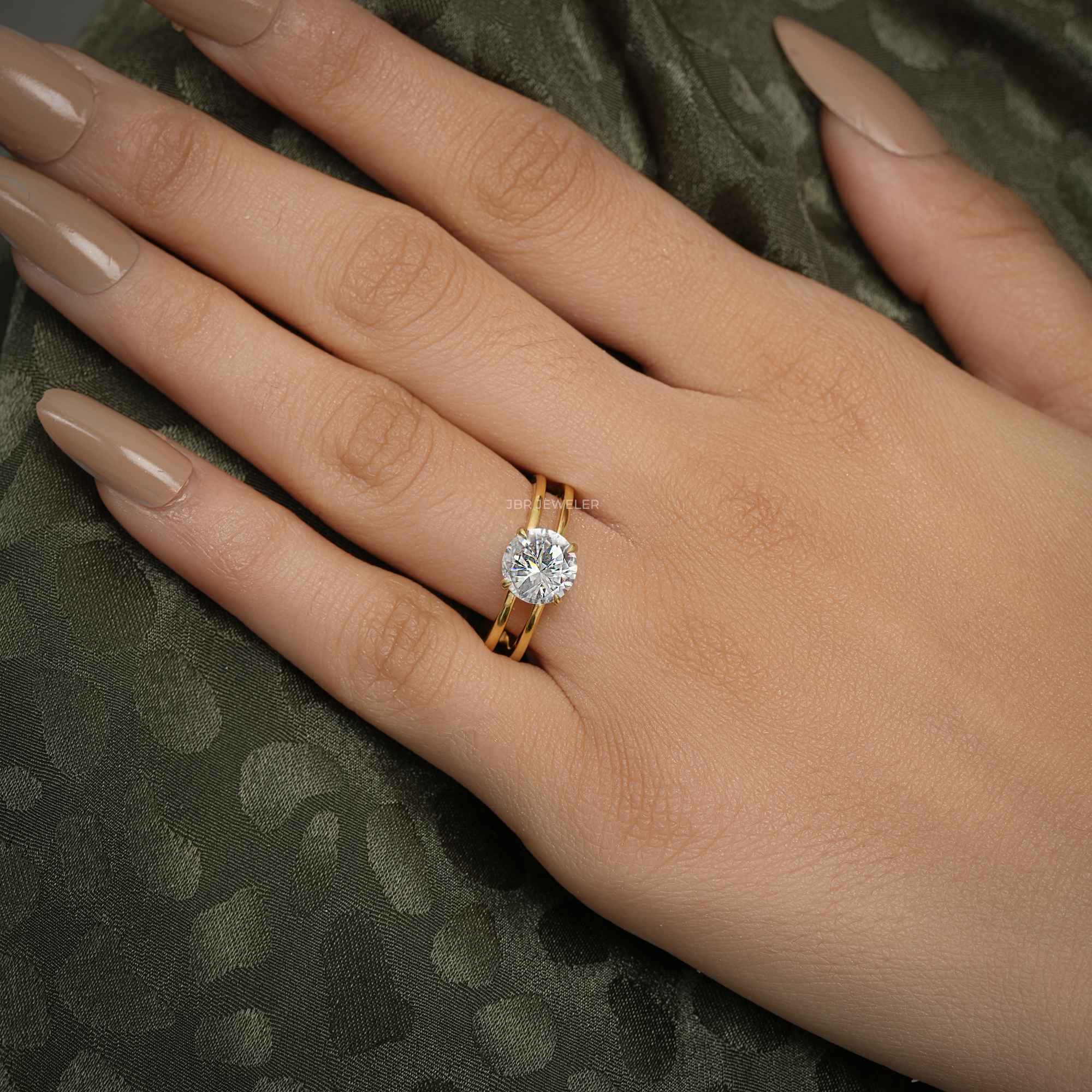 Double Band Round Moissanite Diamond Solitaire Ring - JBR Jeweler