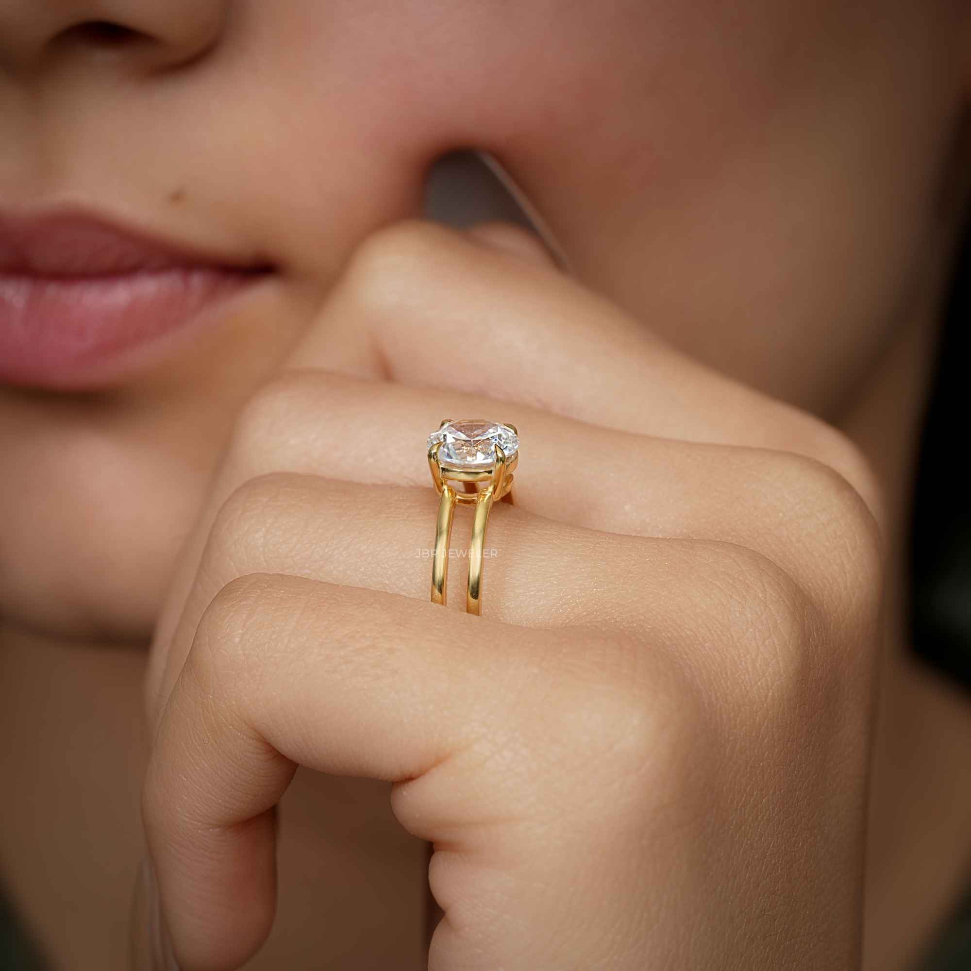 Double Band Round Lab Grown Diamond Engagement Ring - JBR Jeweler