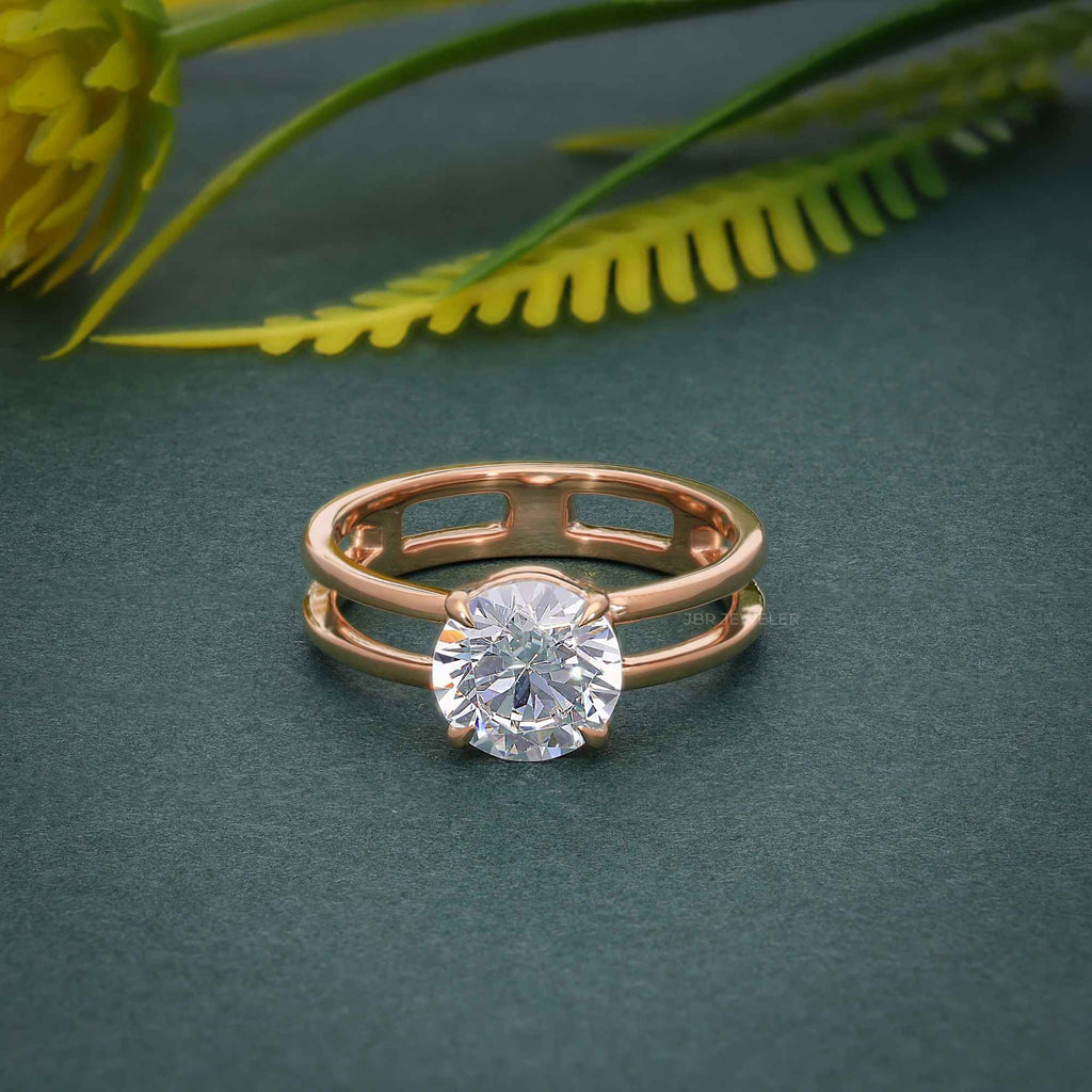Double Band Round Moissanite Diamond Solitaire Ring - JBR Jeweler