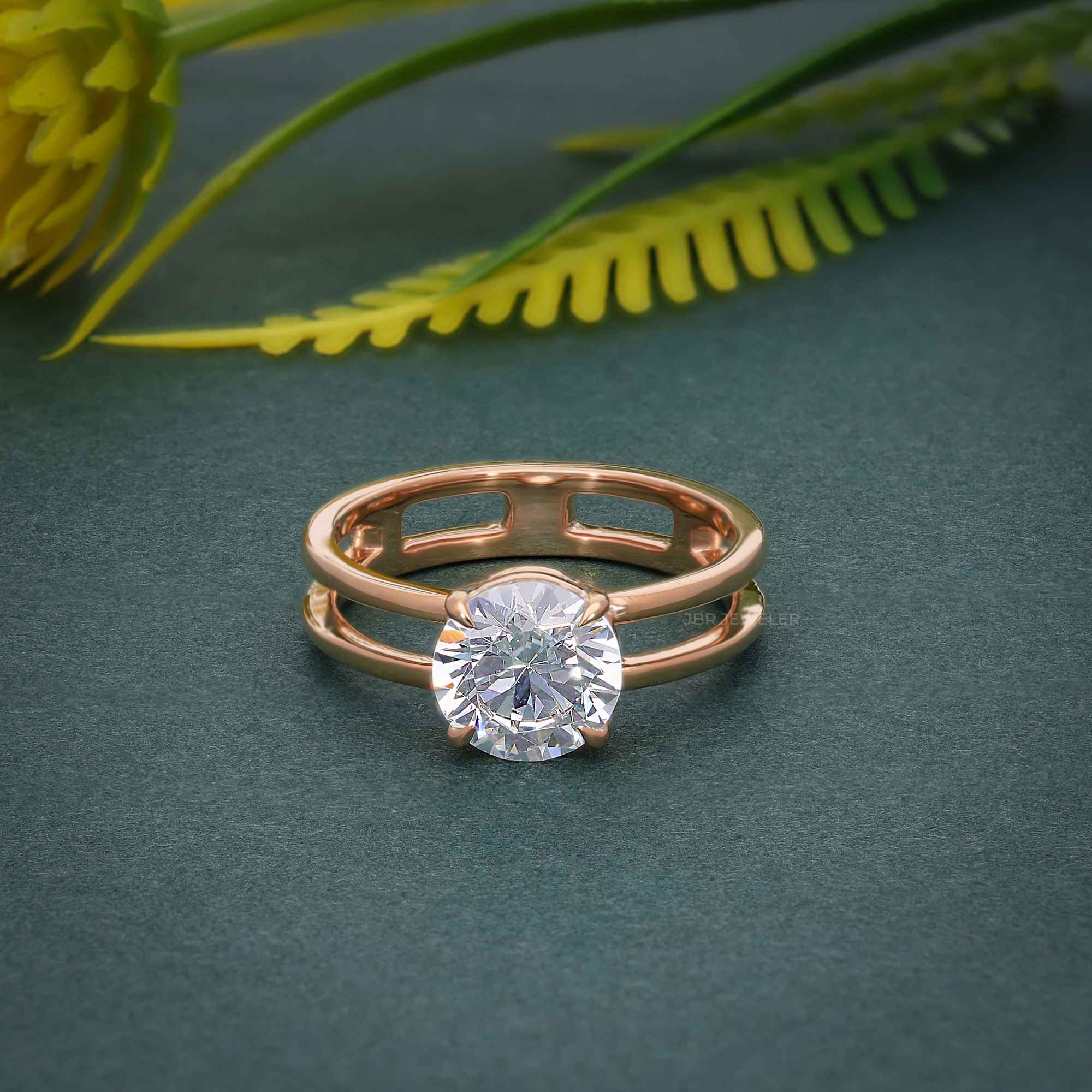 Double Band Round Moissanite Diamond Solitaire Ring - JBR Jeweler