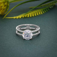 Double Band Round Moissanite Diamond Solitaire Ring