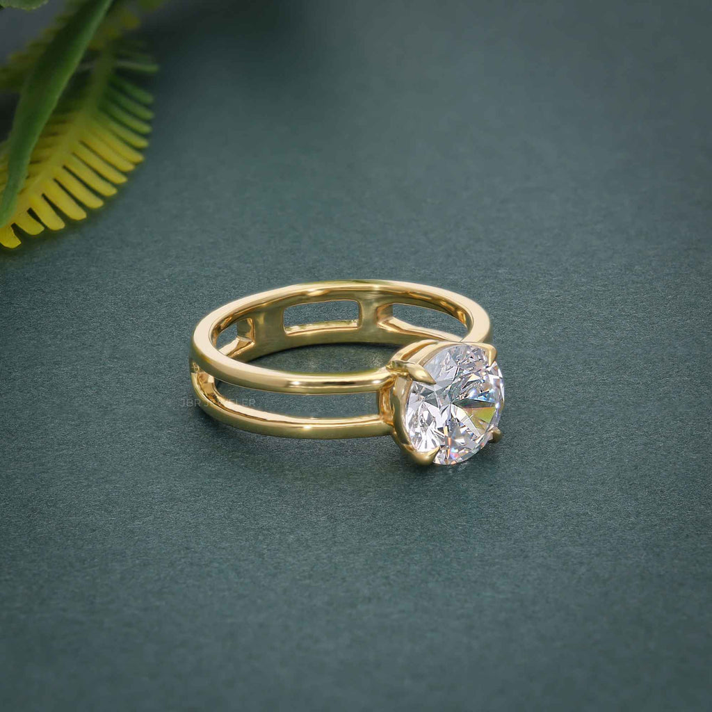 Double Band Round Moissanite Diamond Solitaire Ring - JBR Jeweler