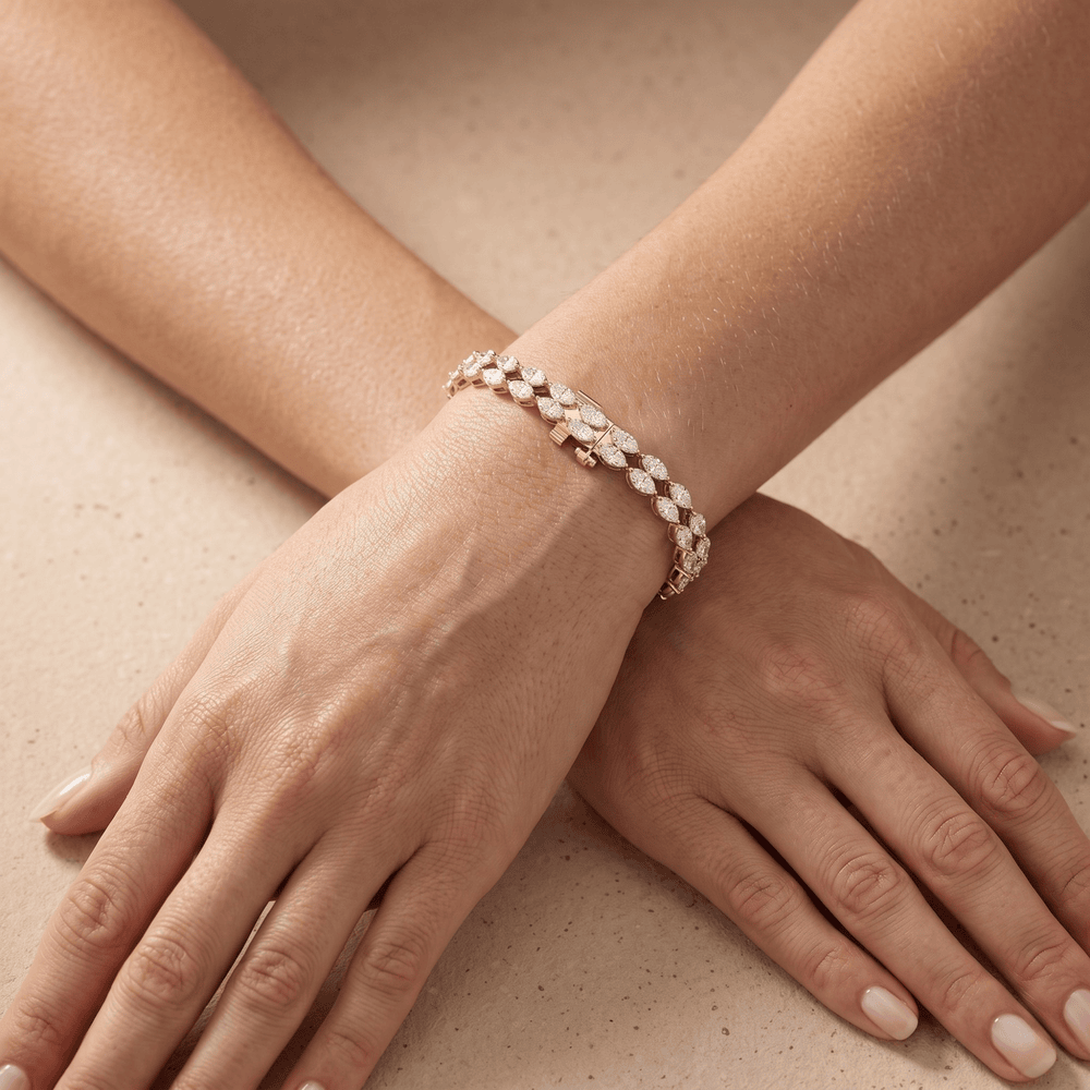 Double Row Diamond Bracelet  Woven Yellow Gold Bracelet