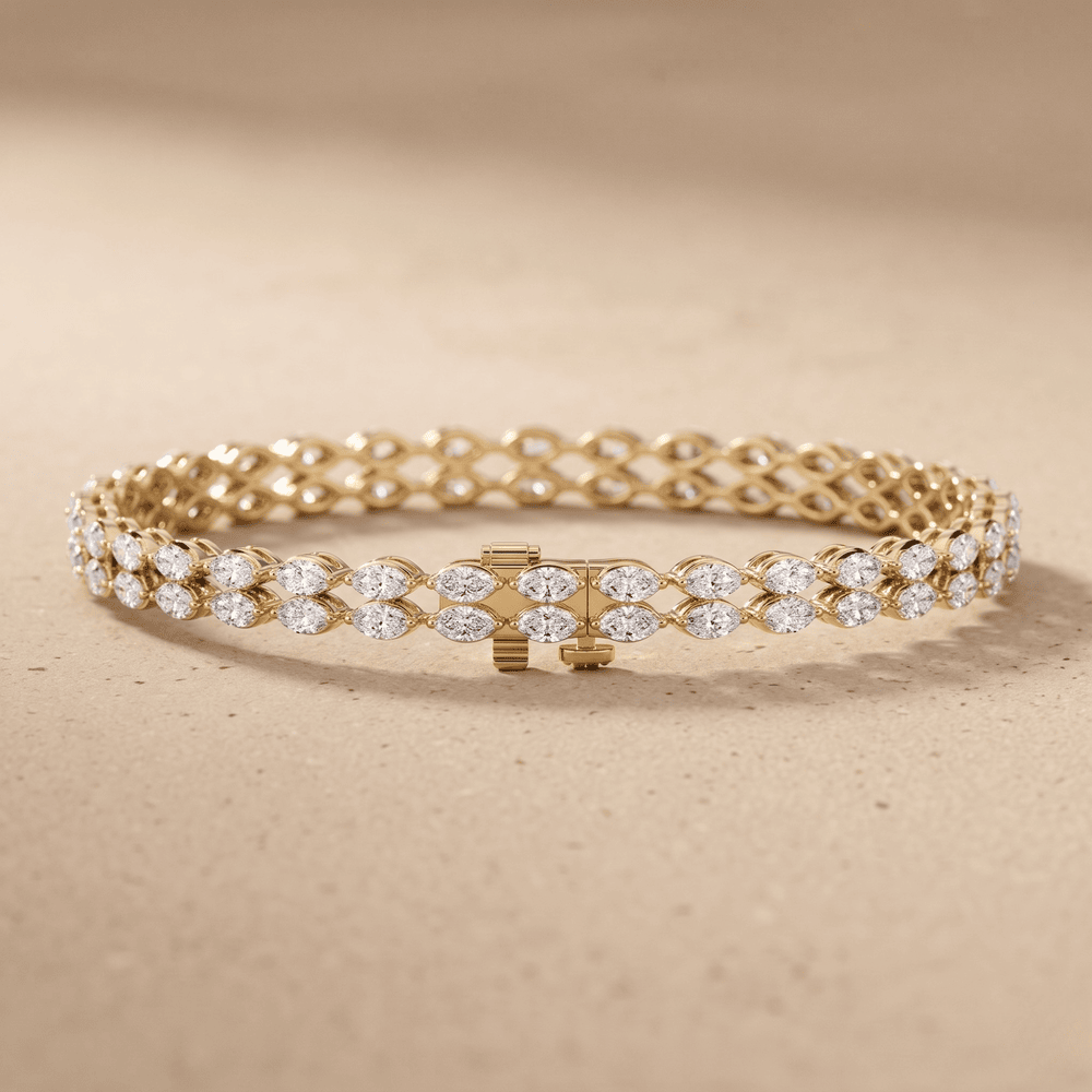 Double Row Diamond Bracelet  Woven Yellow Gold Bracelet