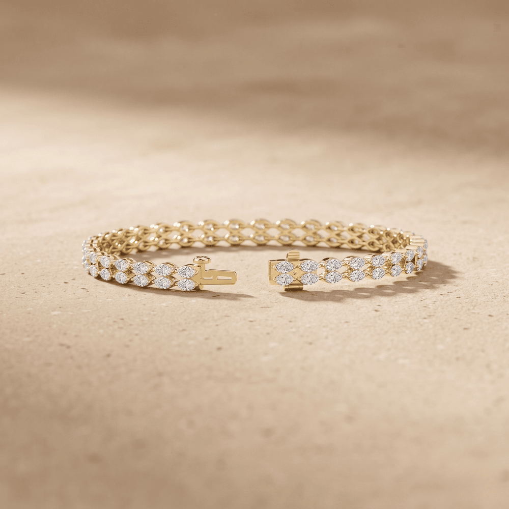 Double Row Diamond Bracelet  Woven Yellow Gold Bracelet
