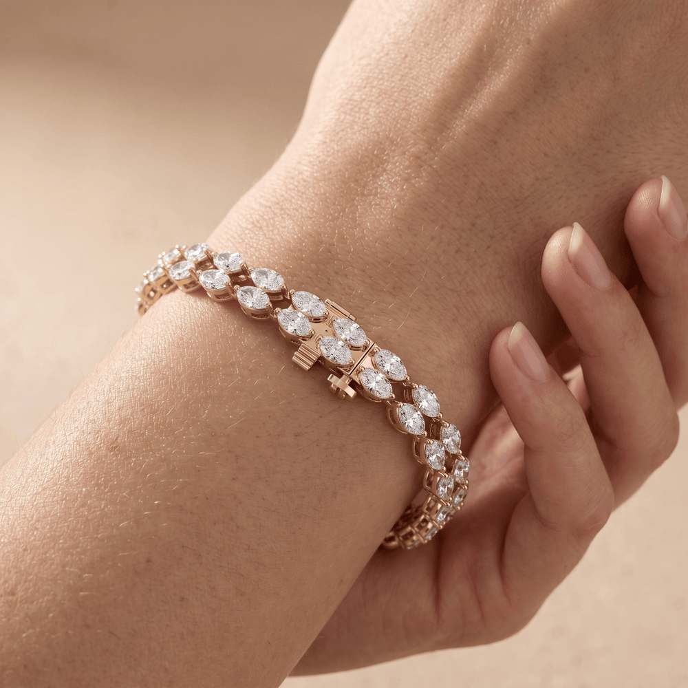 Double Row Diamond Bracelet  Woven Yellow Gold Bracelet