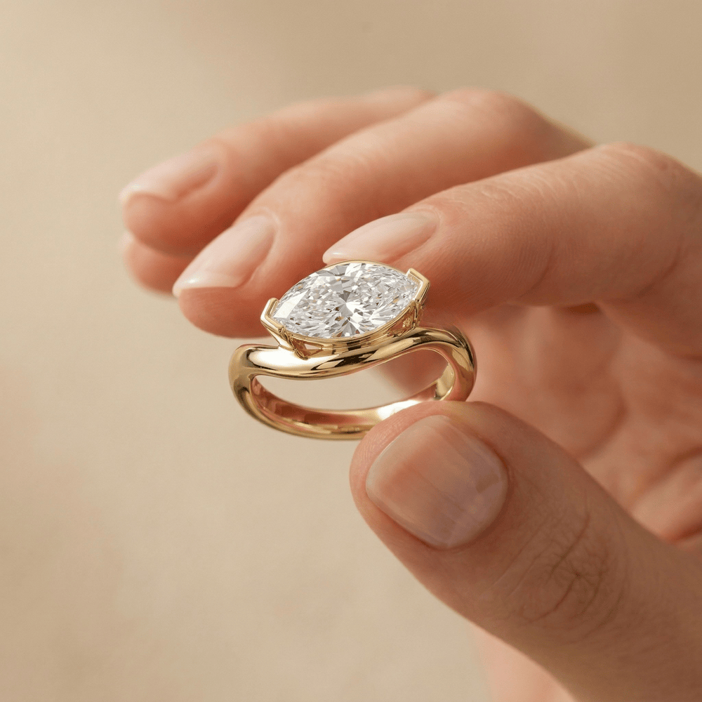 Marquise cut lab grown diamond ring with wave design