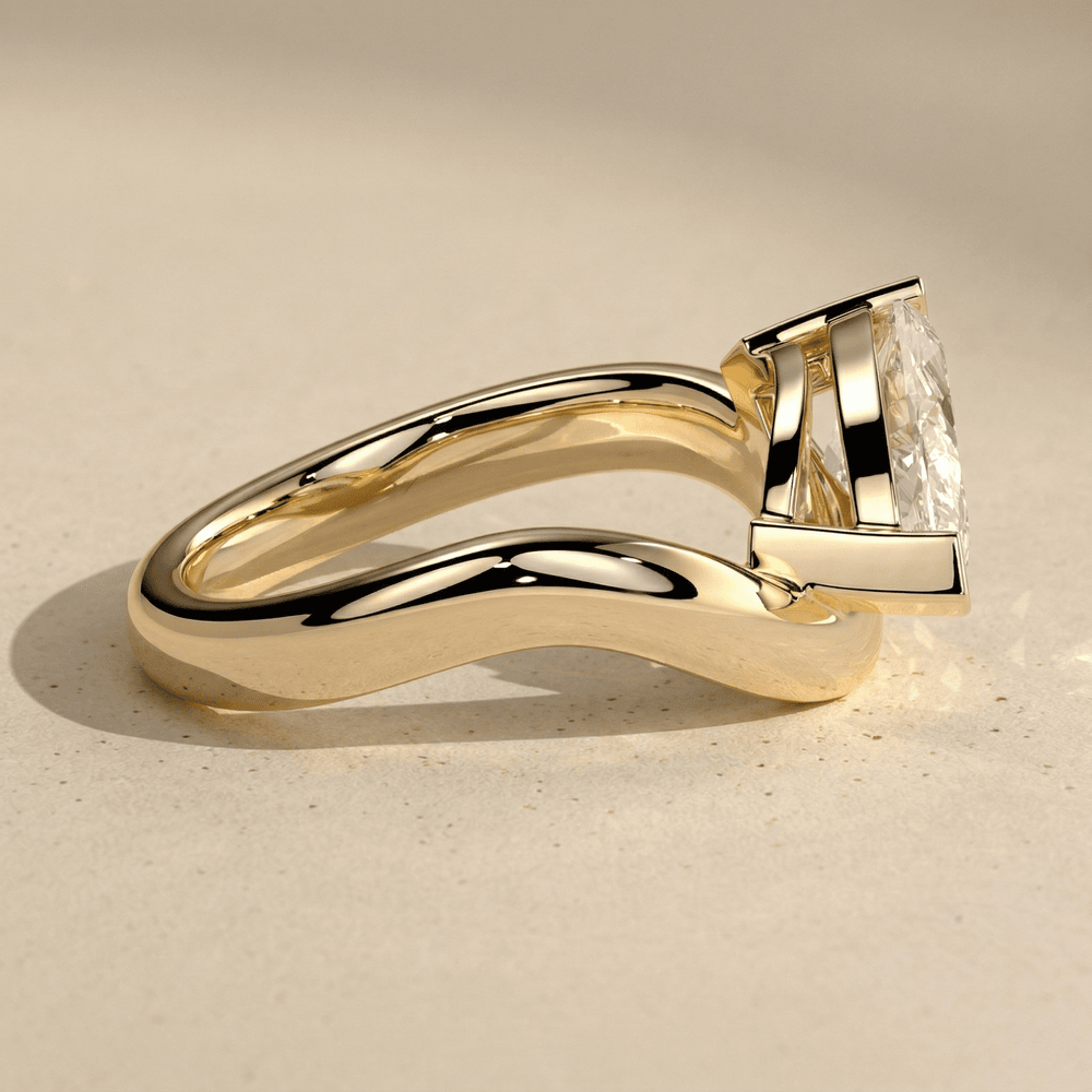 Marquise lab grown diamond solitaire ring with wave band