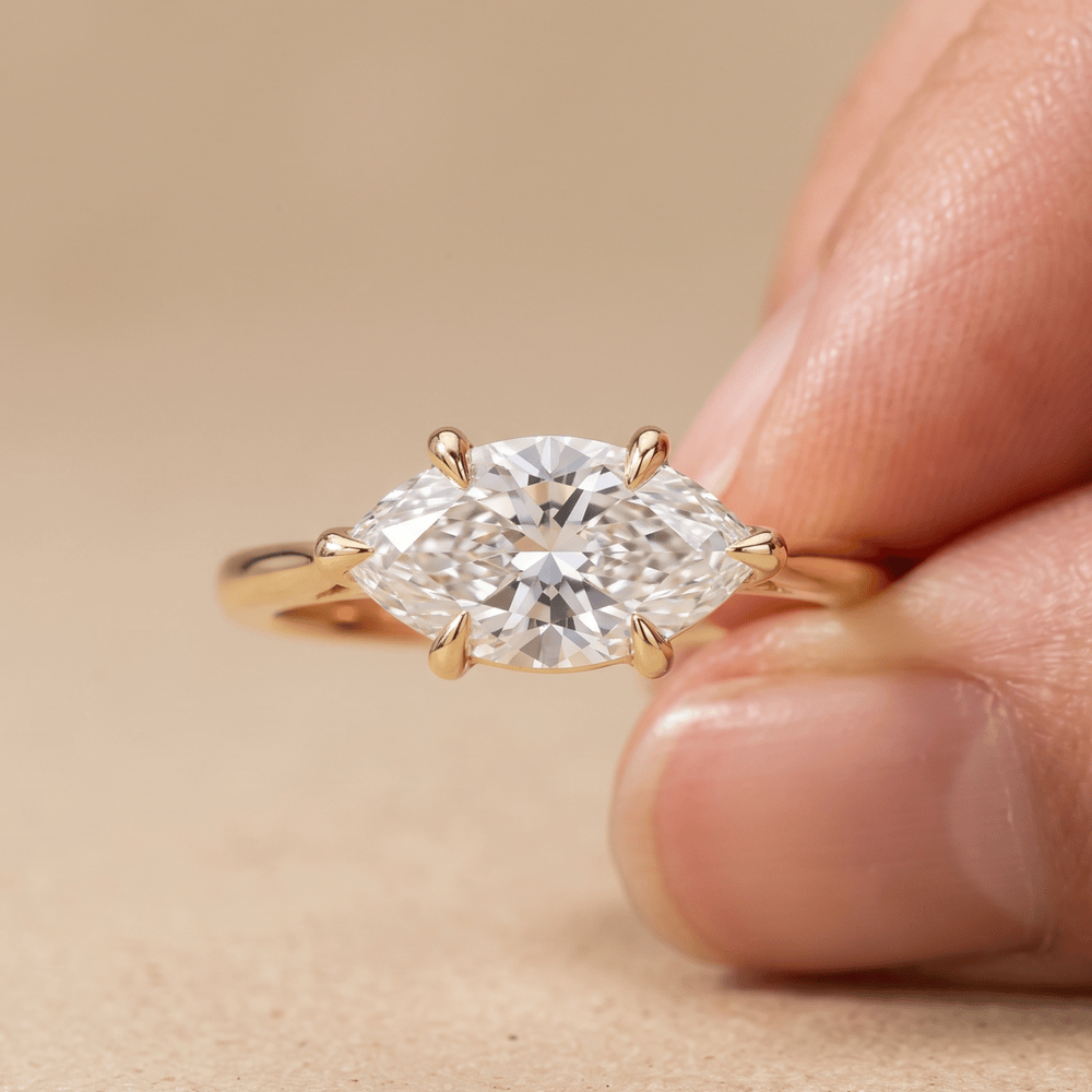 East West Marquise Moissanite Bridal Ring - 14K Curved Band
