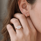 14K curved band marquise moissanite ring gift for her