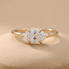 East West marquise moissanite bridal ring front view