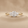 East West marquise moissanite bridal ring front view