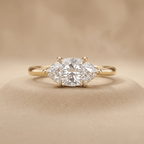 East West marquise moissanite bridal ring front view