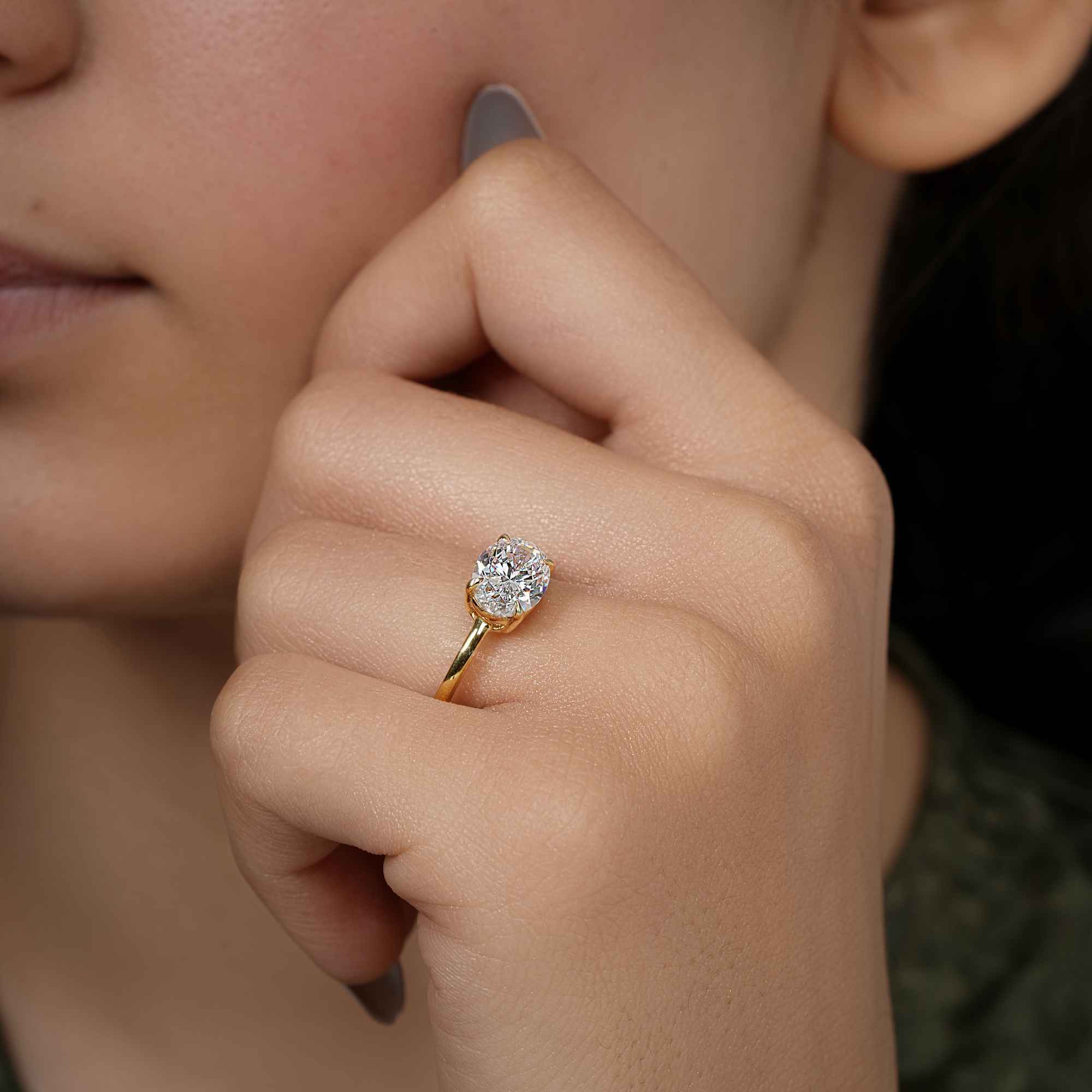 East West Oval Moissanite Diamond Engagement Ring - JBR Jeweler