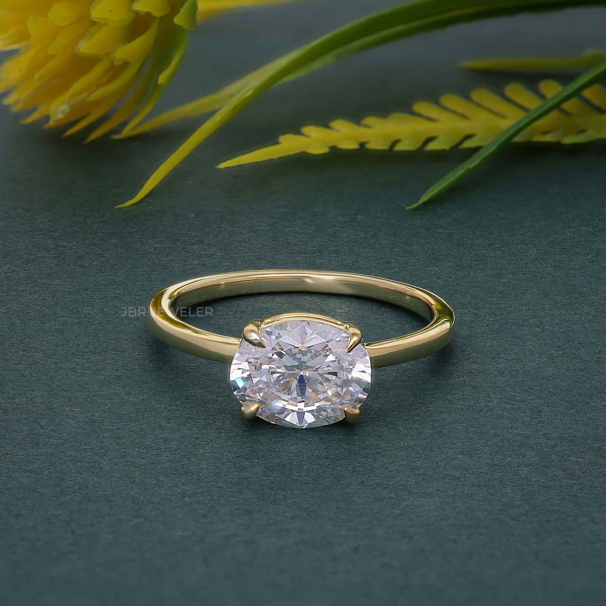 East West Oval Moissanite Diamond Engagement Ring - JBR Jeweler