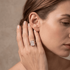 Radiant cut moissanite proposal ring lifestyle shot