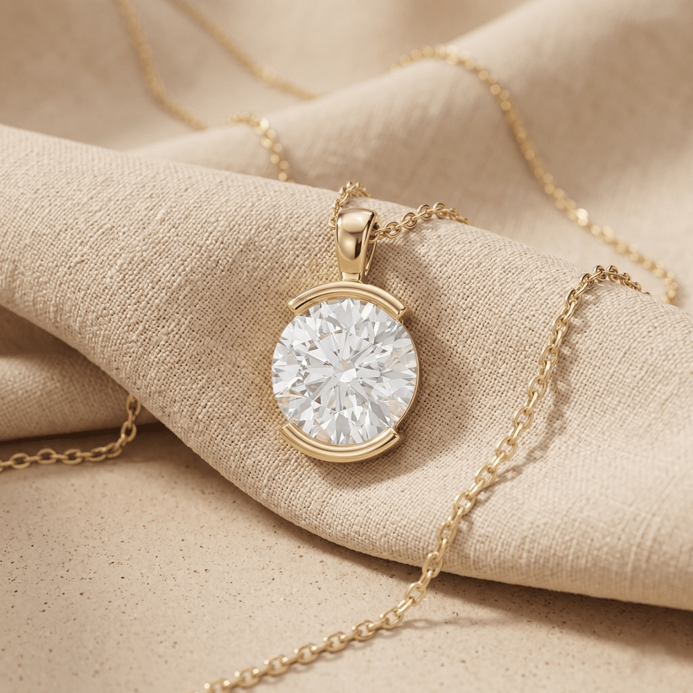 Elegant Round Cut Lab Diamond Solitaire Necklace in Gold