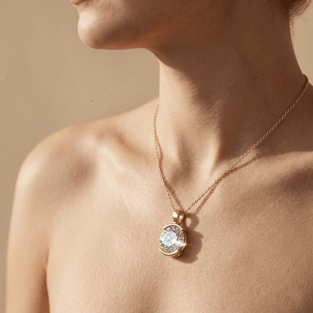 Elegant Round Cut Lab Diamond Solitaire Necklace in Gold