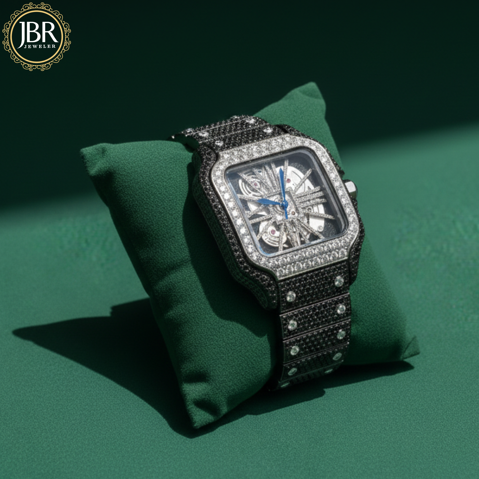 Elegant Stylish Black Moissanite Diamond Skeleton Watch