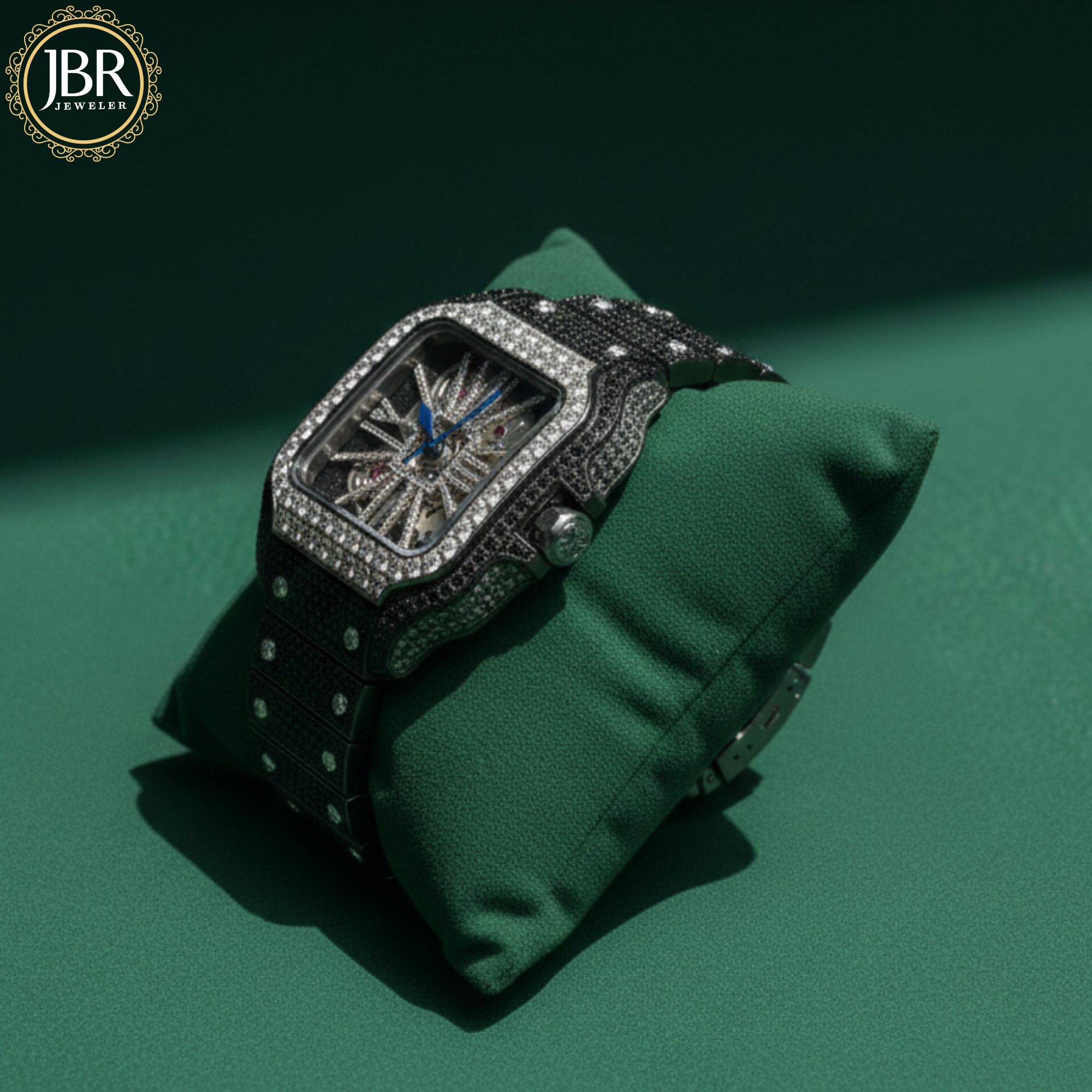 Elegant Stylish Black Moissanite Diamond Skeleton Watch