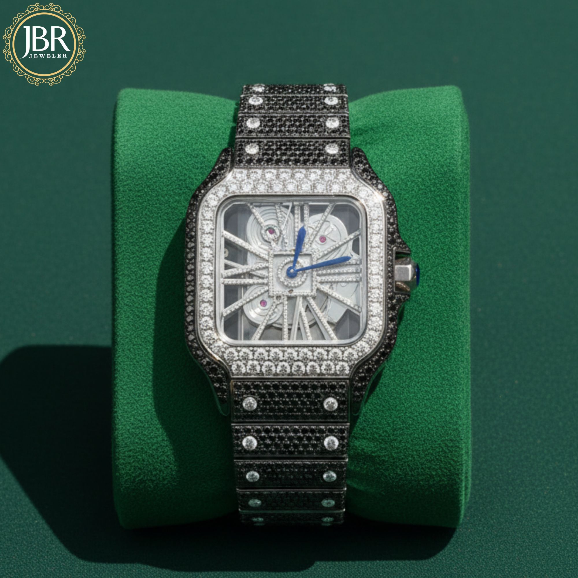 Elegant Stylish Black Moissanite Diamond Skeleton Watch