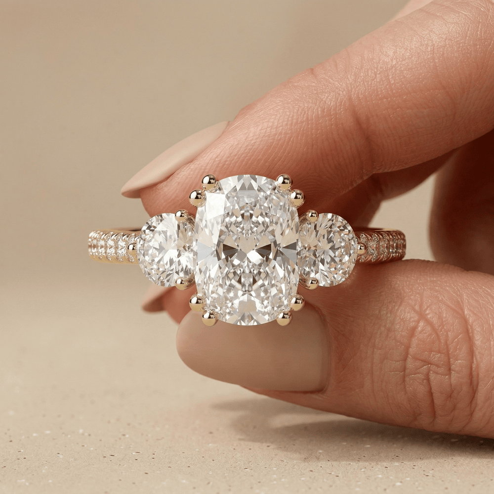 Cathedral style lab grown diamond engagement ring