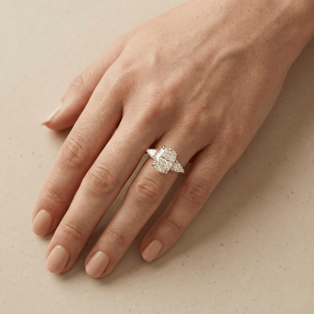 Romantic three stone lab diamond wedding ring
