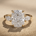 Elongated cushion cut lab diamond three stone ring