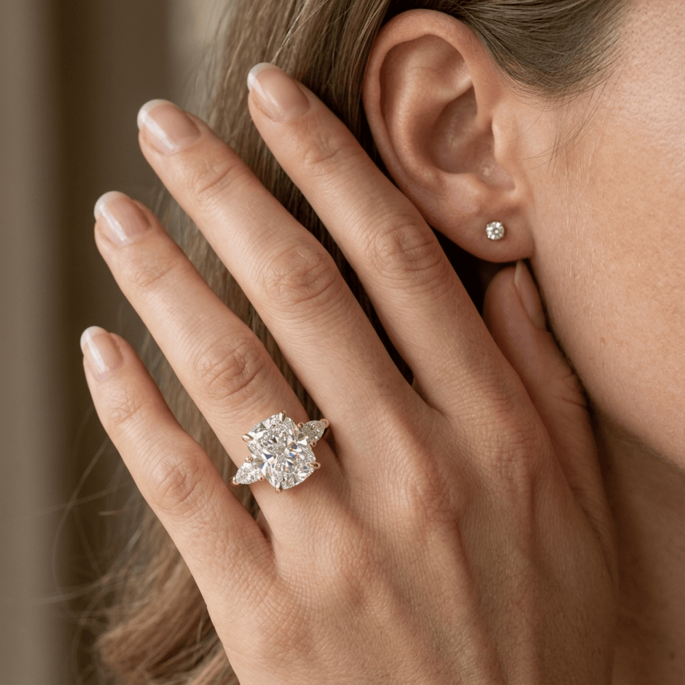 Elongated cushion bridal ring gift for her