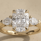 Three stone lab diamond engagement ring close up