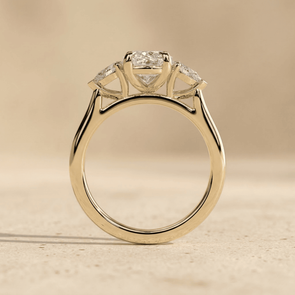 Elongated cushion diamond ring in gold