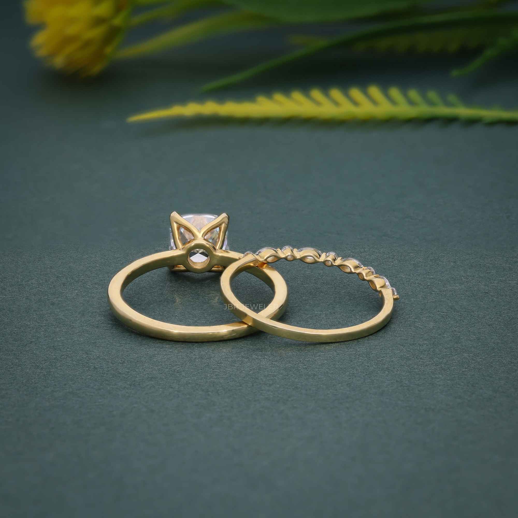 Elongated Cushion Cut Solitaire Moissanite Diamond Wedding Bridal Ring Sets - JBR Jeweler