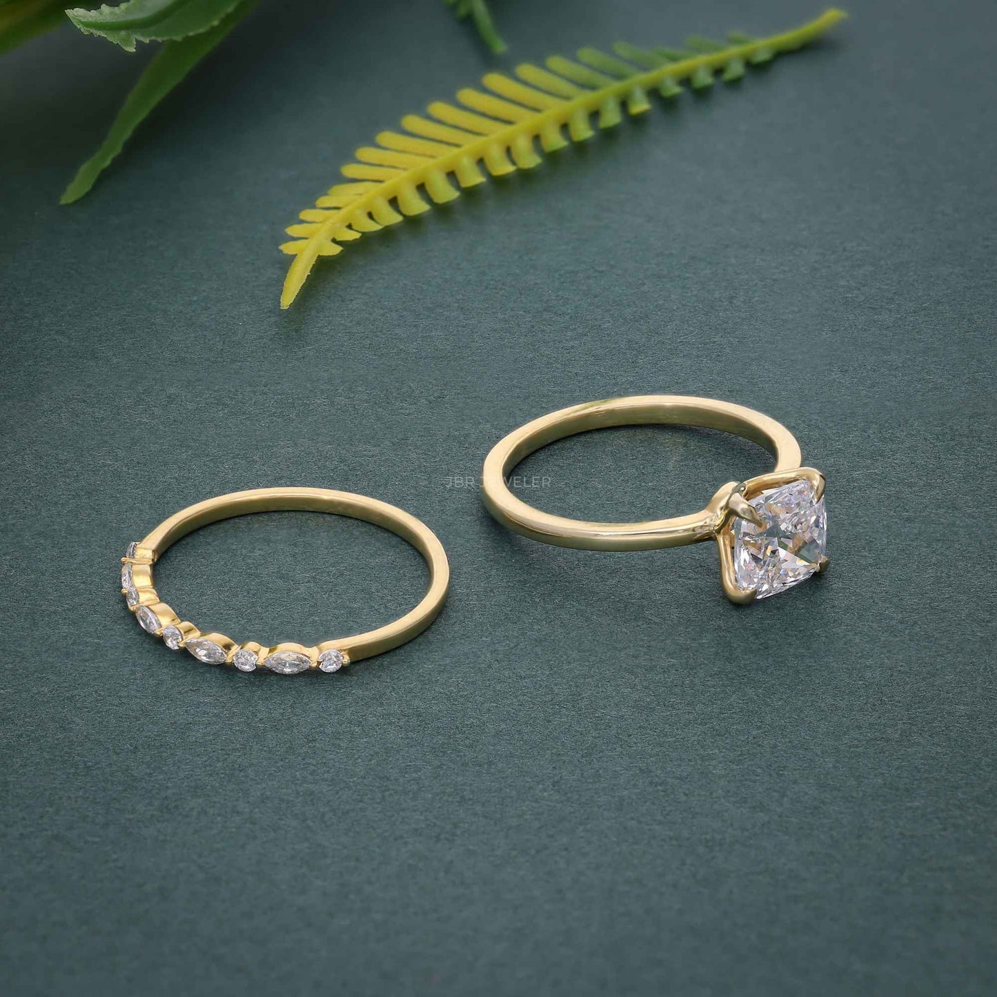 Ensembles de bagues de mariage en diamants cultivés en laboratoire, coupe coussin allongée