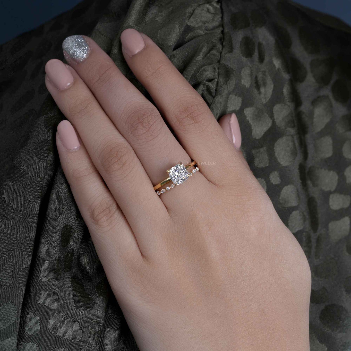 Ensembles de bagues de mariage en diamants cultivés en laboratoire, coupe coussin allongée