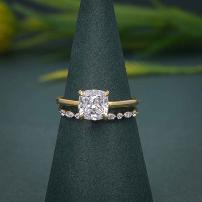 Elongated Cushion Cut Solitaire Lab Grown Diamond Wedding Bridal Ring Sets