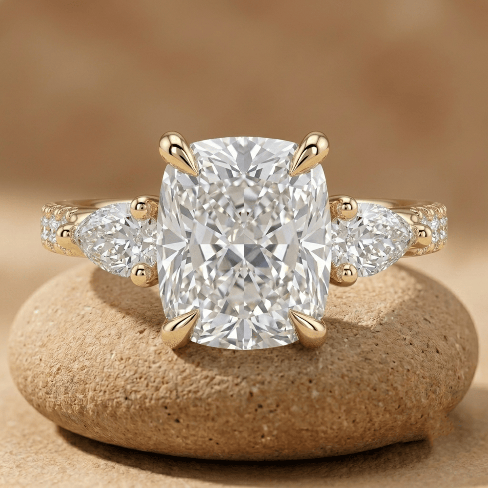 Elongated Cushion Lab Grown Diamond Engagement Ring in 14K Gold