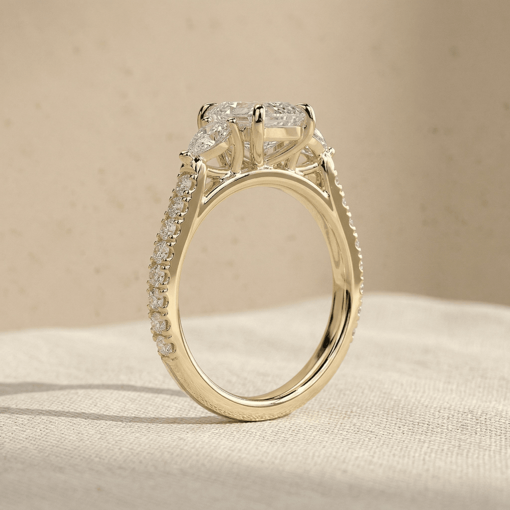 Luxury 14K Gold Cushion Diamond Ring with Pavé Setting