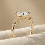 Cushion cut lab diamond ring with sparkling cluster setting