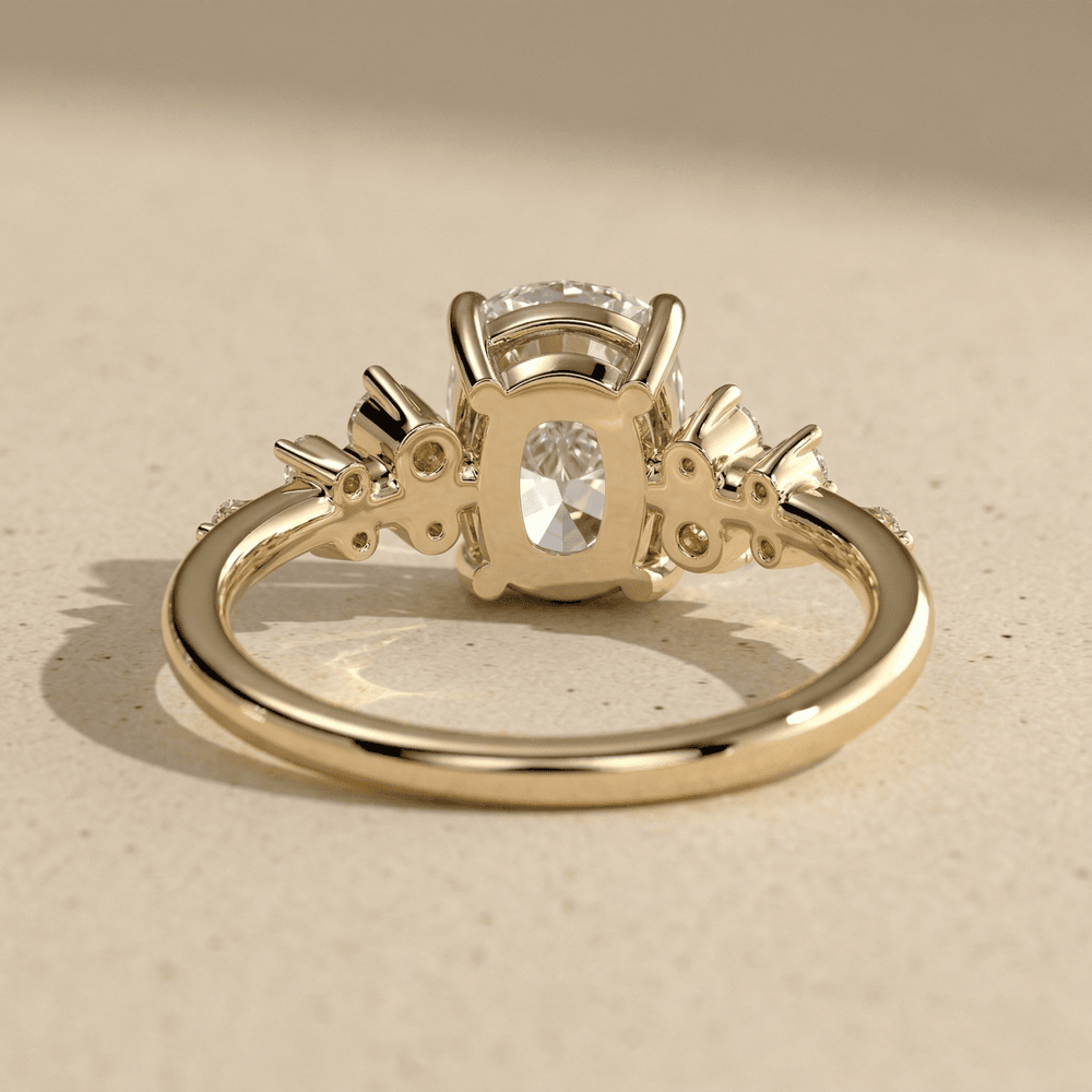 Elongated cushion lab diamond bridal ring design
