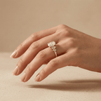 Cushion cut lab diamond ring with sparkling cluster setting