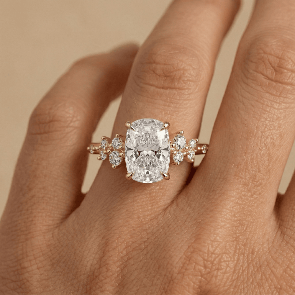 Women's elongated cushion lab diamond wedding ring