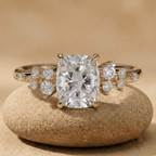 Elongated cushion lab grown diamond cluster promise ring for her