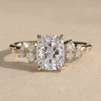 Elongated cushion cut lab diamond cluster engagement ring