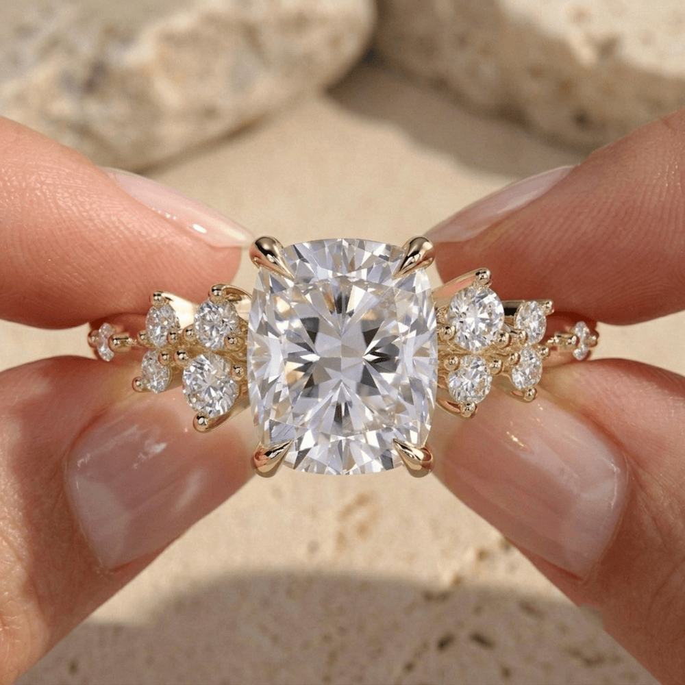 Elongated cushion diamond ring for romantic proposals