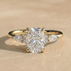 Elongated cushion diamond solitaire engagement ring